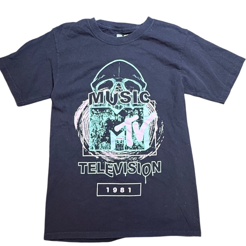 MTV Music Television‎ Graphic T-Shirt 1981 Logo Short Sleeve Black Size S